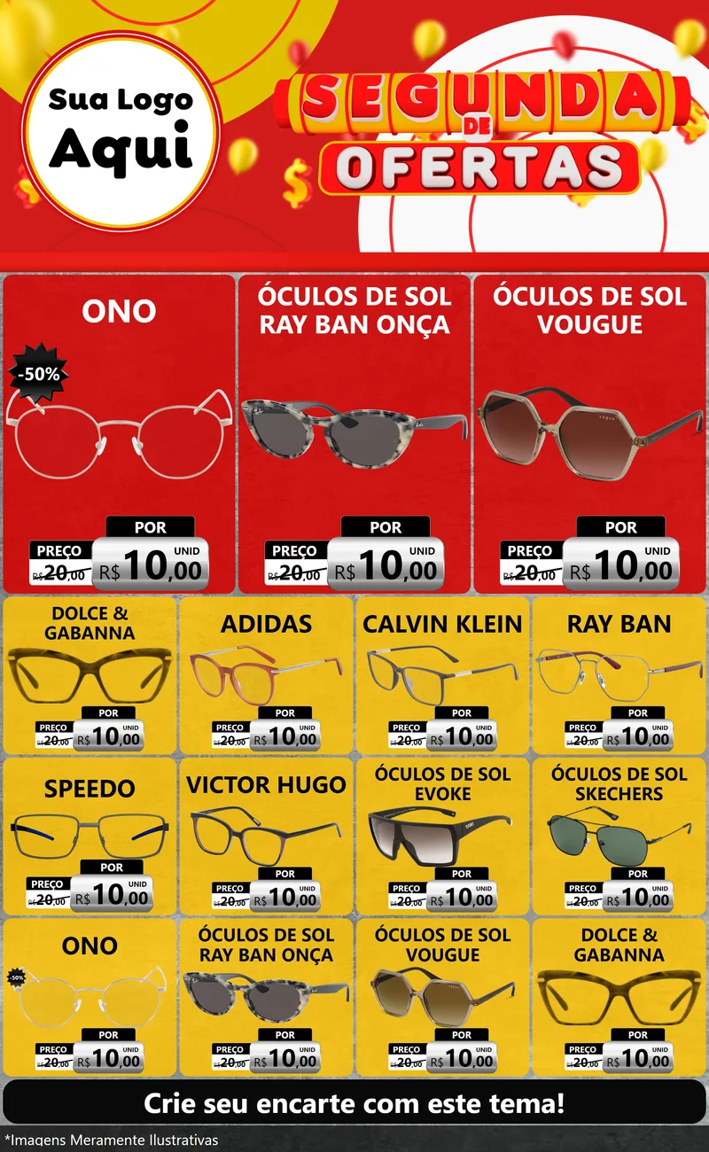 Modelo de Encarte para Encarte Grande com o tema Segunda de Ofertas para Óticas