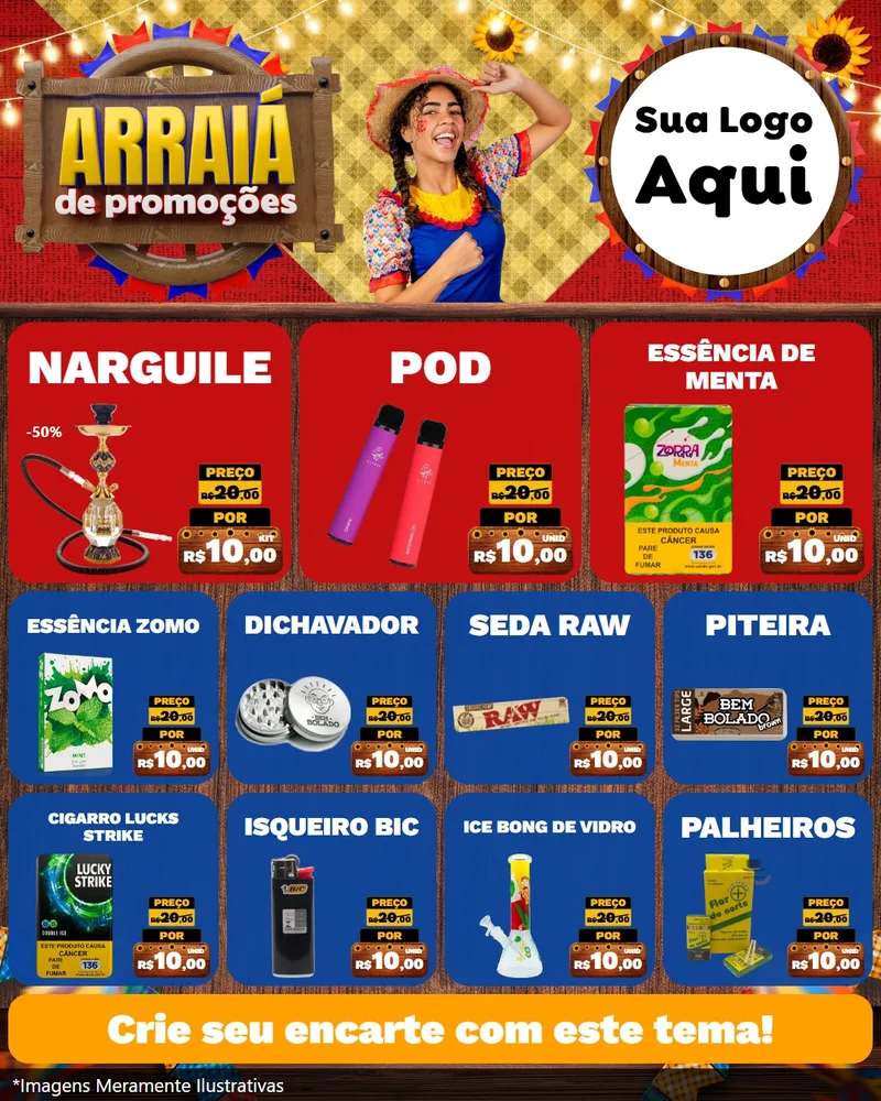 Modelo de Rede Social para Feed Instagram com o tema Arraiá de Promoções para Tabacaria