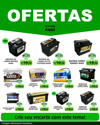 Modelo de Rede Social para Feed Instagram com o tema Ofertas Verde Cartaz para Baterias Elétricas