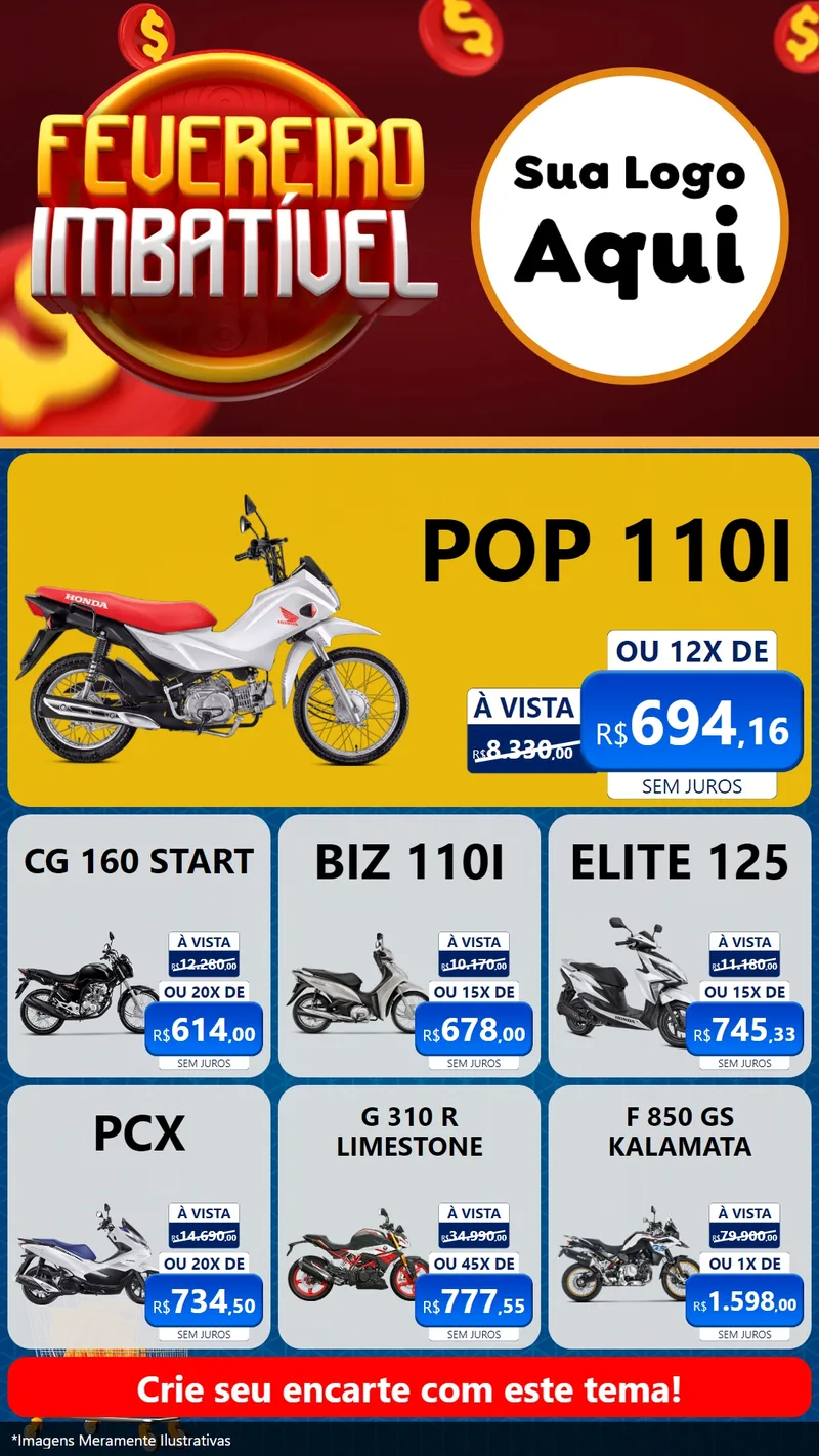 Modelo de Rede Social para Stories com o tema Fevereiro Imbatível para Concessionaria de Motos