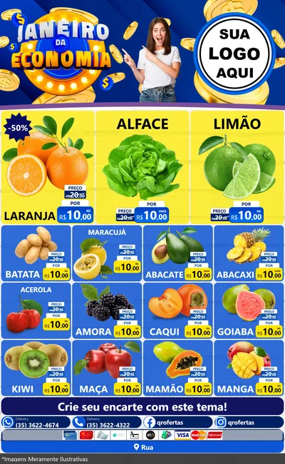 Modelo de Encarte para Encarte Grande com o tema Janeiro da Economia para Hortifrúti