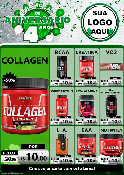 Modelo de Encarte para Encarte A4 Vertical com o tema Promoção de Aniversário - 4 Anos para Suplementos alimentares