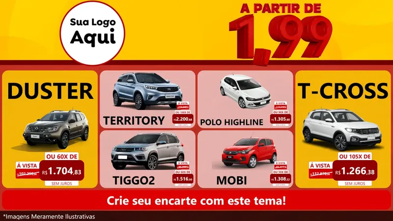 Modelo de TV para TV Horizontal com o tema A Partir de Um e Noventa e Nove - 1,99 para Concessionaria de Carros