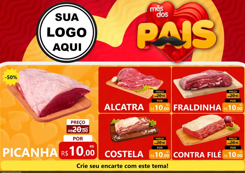 Modelo de Encarte para Encarte A4 Horizontal com o tema Mês Dos Pais para Açougue