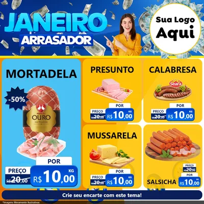 Modelo de Rede Social para Feed Facebook com o tema Janeiro Arrasador para Frios e Laticínios