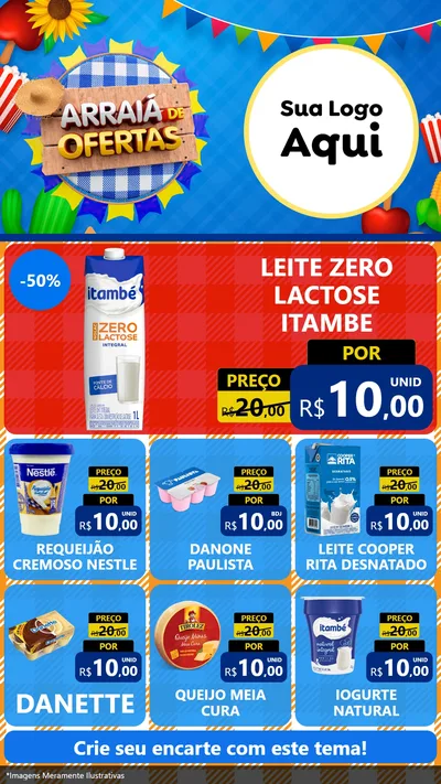 Modelo de Rede Social para Stories com o tema Arraiá de Ofertas para Frios e Laticínios