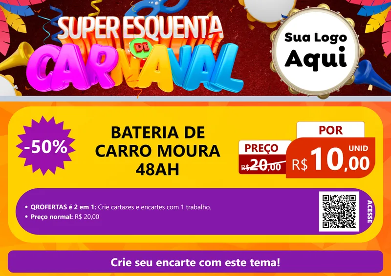 Modelo de Cartaz para Cartaz A4 Horizontal com o tema Super Esquenta de Carnaval para Baterias Elétricas