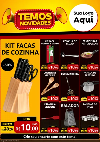 Modelo de Encarte para Encarte A4 Vertical com o tema Temos Novidades para Utilidades Domésticas