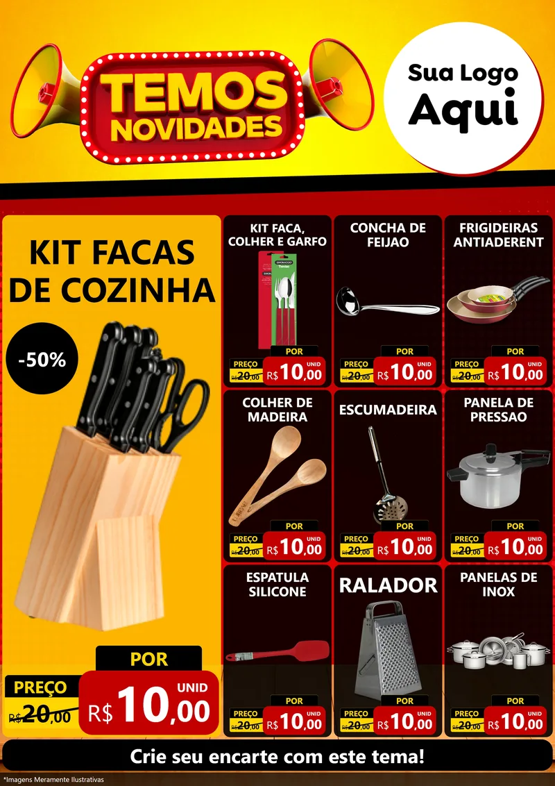 Modelo de Encarte para Encarte A4 Vertical com o tema Temos Novidades para Utilidades Domésticas