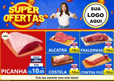 Modelo de Encarte para Encarte A4 Horizontal com o tema Super Ofertas para Açougue