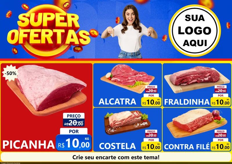 Modelo de Encarte para Encarte A4 Horizontal com o tema Super Ofertas para Açougue