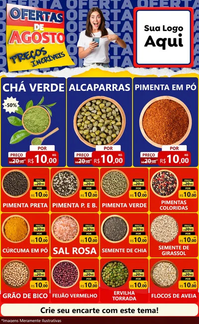 Modelo de Encarte para Encarte Grande com o tema Ofertas de Agosto - Preços Incríveis para Produtos Naturais