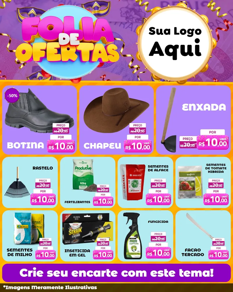 Modelo de Rede Social para Feed Instagram com o tema Folia de Ofertas para Agropecuária
