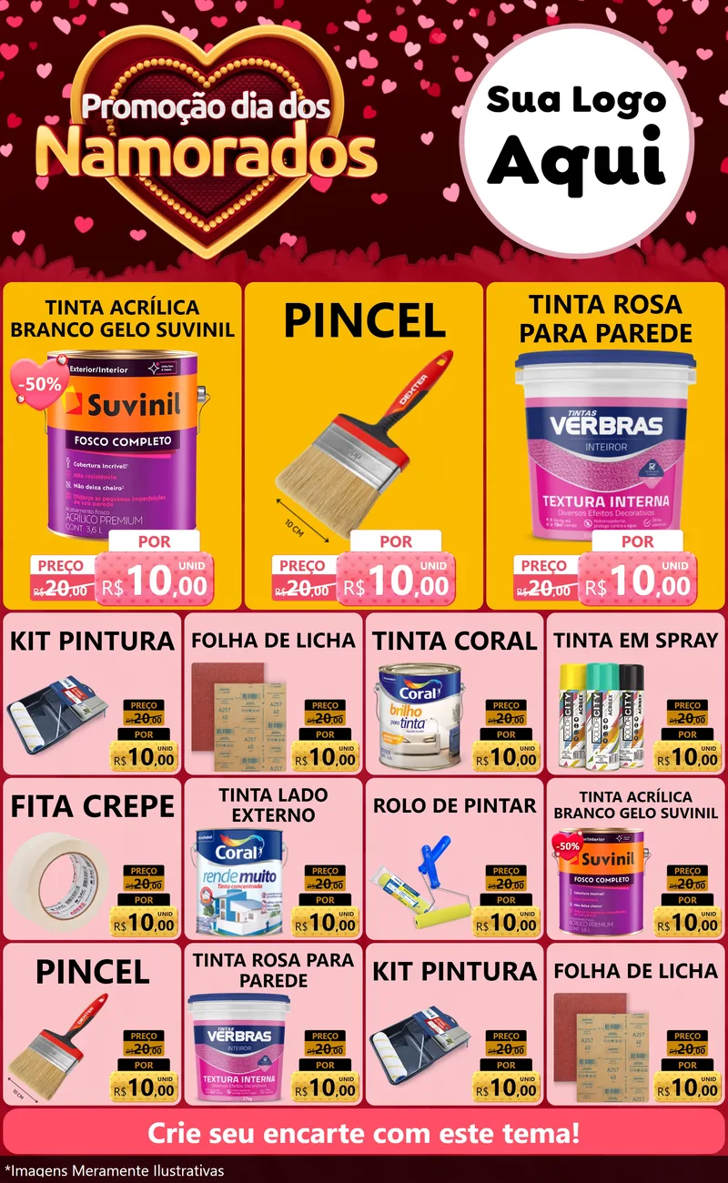 Modelo de Encarte para Encarte Grande com o tema Promoção Dia Dos Namorados para Tintas e Ferramentas