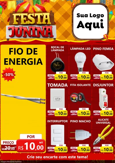 Modelo de Encarte para Encarte A4 Vertical com o tema Festa Junina para Materiais Elétricos
