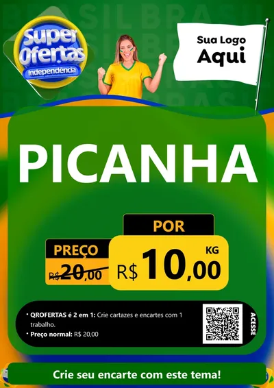 Modelo de Cartaz para Cartaz A4 Vertical com o tema Super Ofertas de Independência para Açougue