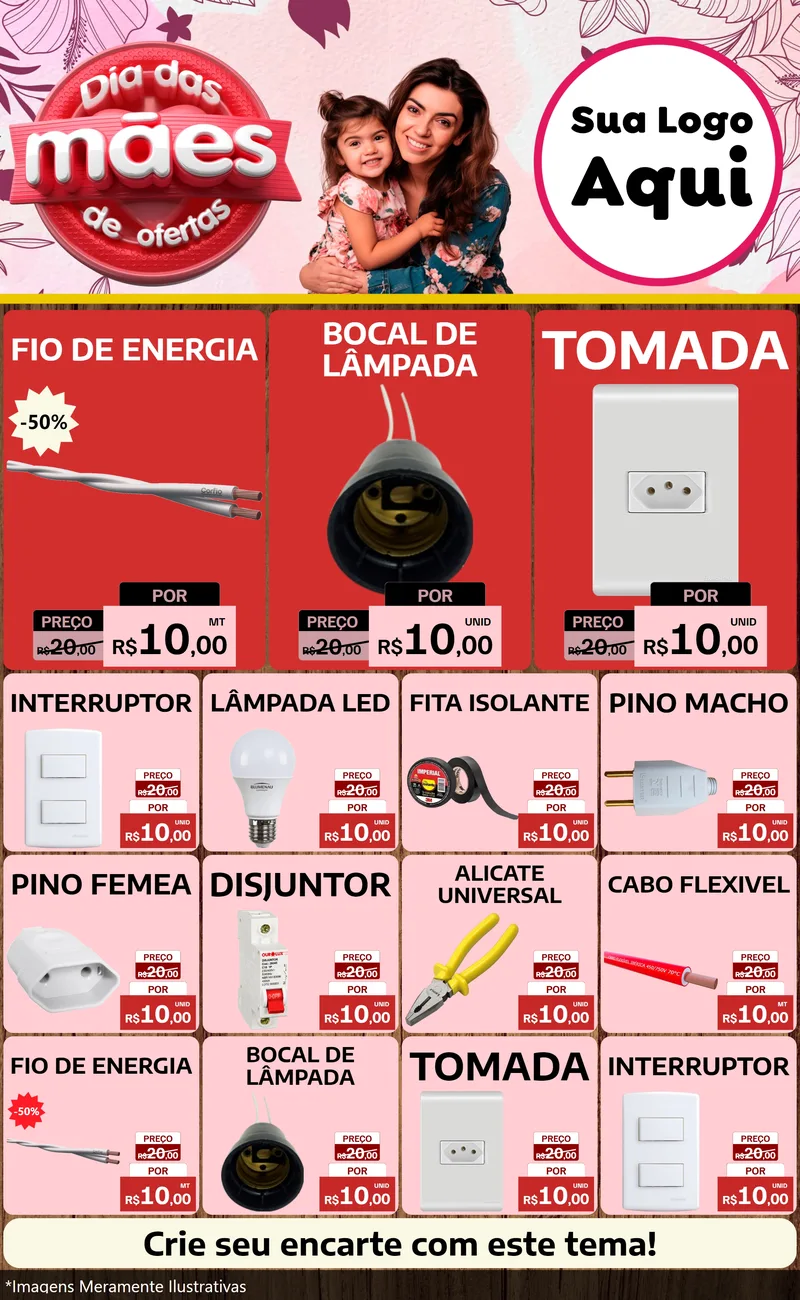 Modelo de Encarte para Encarte Grande com o tema Dia Das Mães De Ofertas para Materiais Elétricos