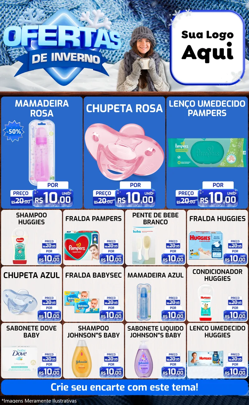 Modelo de Encarte para Encarte Grande com o tema Ofertas de Inverno para Bebês