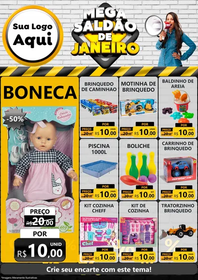 Modelo de Encarte para Encarte A4 Vertical com o tema Mega Saldão de Janeiro para Brinquedos