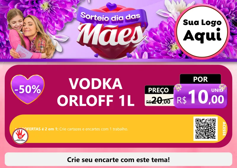 Modelo de Cartaz para Cartaz A4 Horizontal com o tema Sorteio Dia das Mães para Distribuidora de bebidas