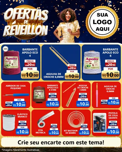 Modelo de Rede Social para Feed Instagram com o tema Ofertas de Réveillon para Armarinho e Aviamentos