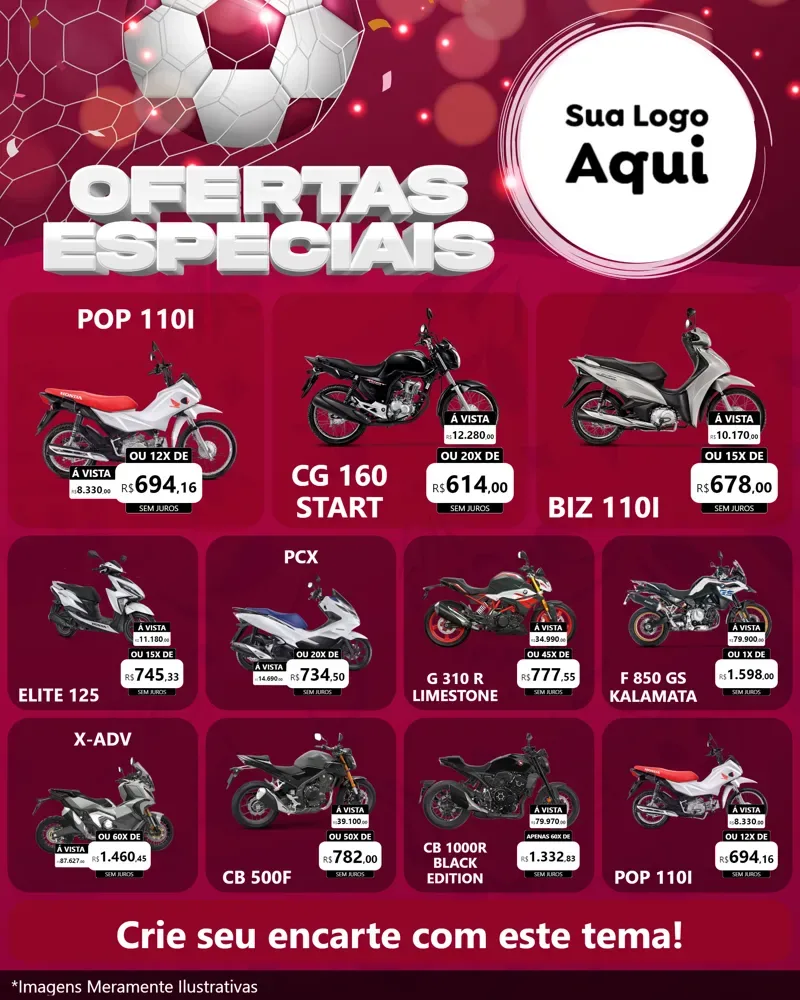 Modelo de Rede Social para Feed Instagram com o tema Ofertas Especiais - Futebol para Concessionaria de Motos