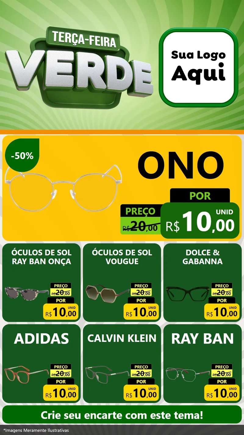Modelo de Rede Social para Stories com o tema Terça - Feira Verde para Óticas