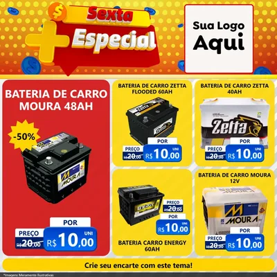 Modelo de Rede Social para Feed Facebook com o tema Sexta Mais Especial para Baterias Elétricas