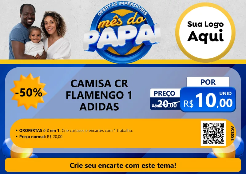 Modelo de Cartaz para Cartaz A4 Horizontal com o tema Ofertas Imperdíveis Mês Do Papai para Roupas e acessórios
