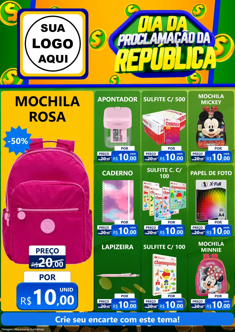 Modelo de Encarte para Encarte A4 Vertical com o tema Dia Da Proclamação da República para Papelaria