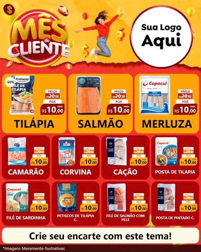 Modelo de Rede Social para Feed Instagram com o tema Mês do Cliente para Peixaria