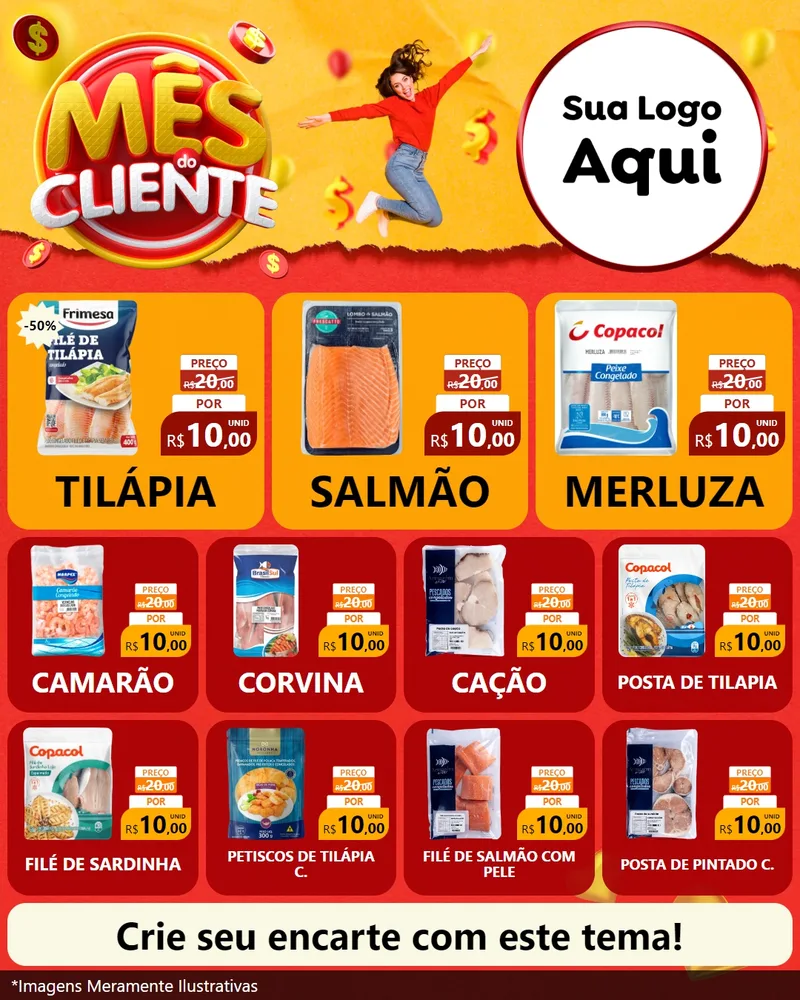Modelo de Rede Social para Feed Instagram com o tema Mês do Cliente para Peixaria