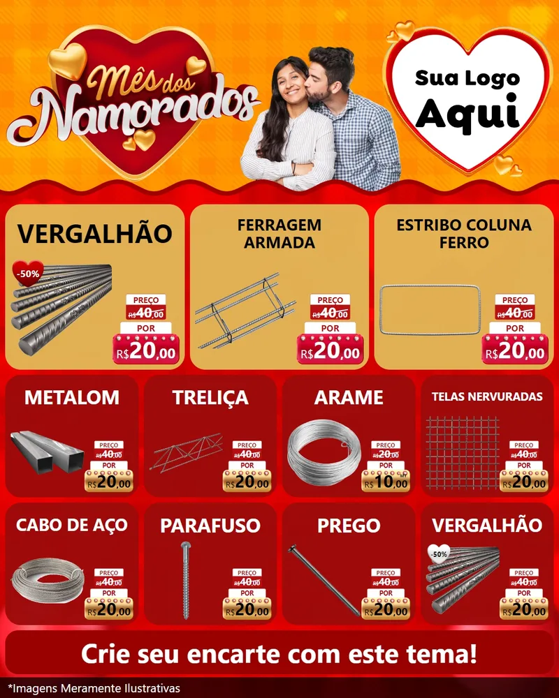 Modelo de Rede Social para Feed Instagram com o tema Mês dos Namorados para Ferragens