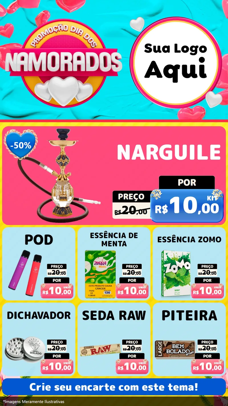 Modelo de Rede Social para Stories com o tema Promoção Dia dos Namorados para Tabacaria