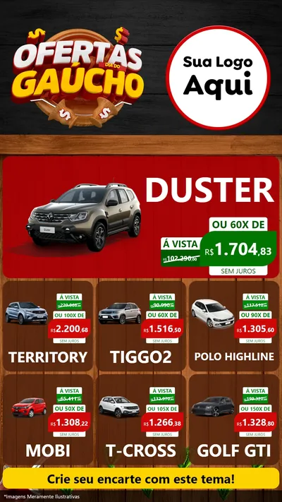 Modelo de Rede Social para Stories com o tema Ofertas Dia do Gaúcho para Concessionaria de Carros
