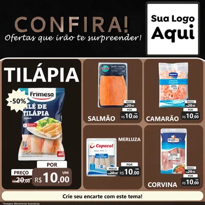 Modelo de Rede Social para Feed Facebook com o tema Confira! Ofertas que irão te surpreender! para Peixaria