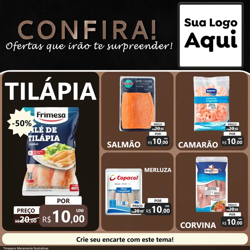 Modelo de Rede Social para Feed Facebook com o tema Confira! Ofertas que irão te surpreender! para Peixaria