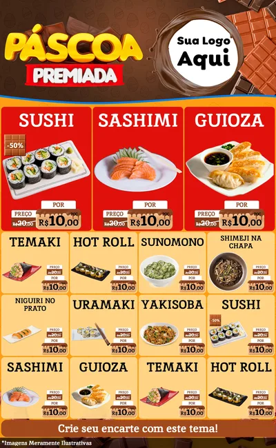 Modelo de Encarte para Encarte Grande com o tema Páscoa Premiada para Comida japonesa