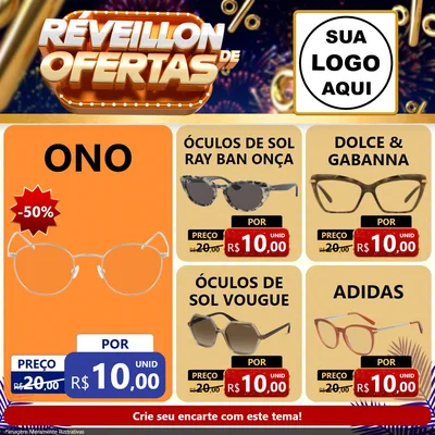 Modelo de Rede Social para Feed Facebook com o tema Réveillon de Ofertas para Óticas