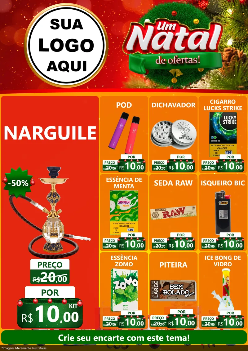 Modelo de Encarte para Encarte A4 Vertical com o tema Um Natal de Ofertas para Tabacaria