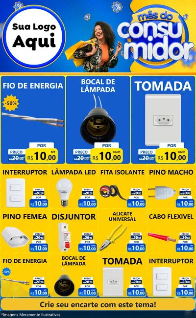 Modelo de Encarte para Encarte Grande com o tema Mês do Consumidor para Materiais Elétricos