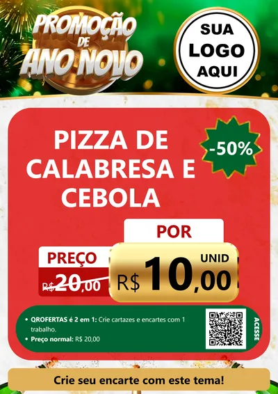 Modelo de Cartaz para Cartaz A4 Vertical com o tema Promoção de Ano Novo para Pizzaria
