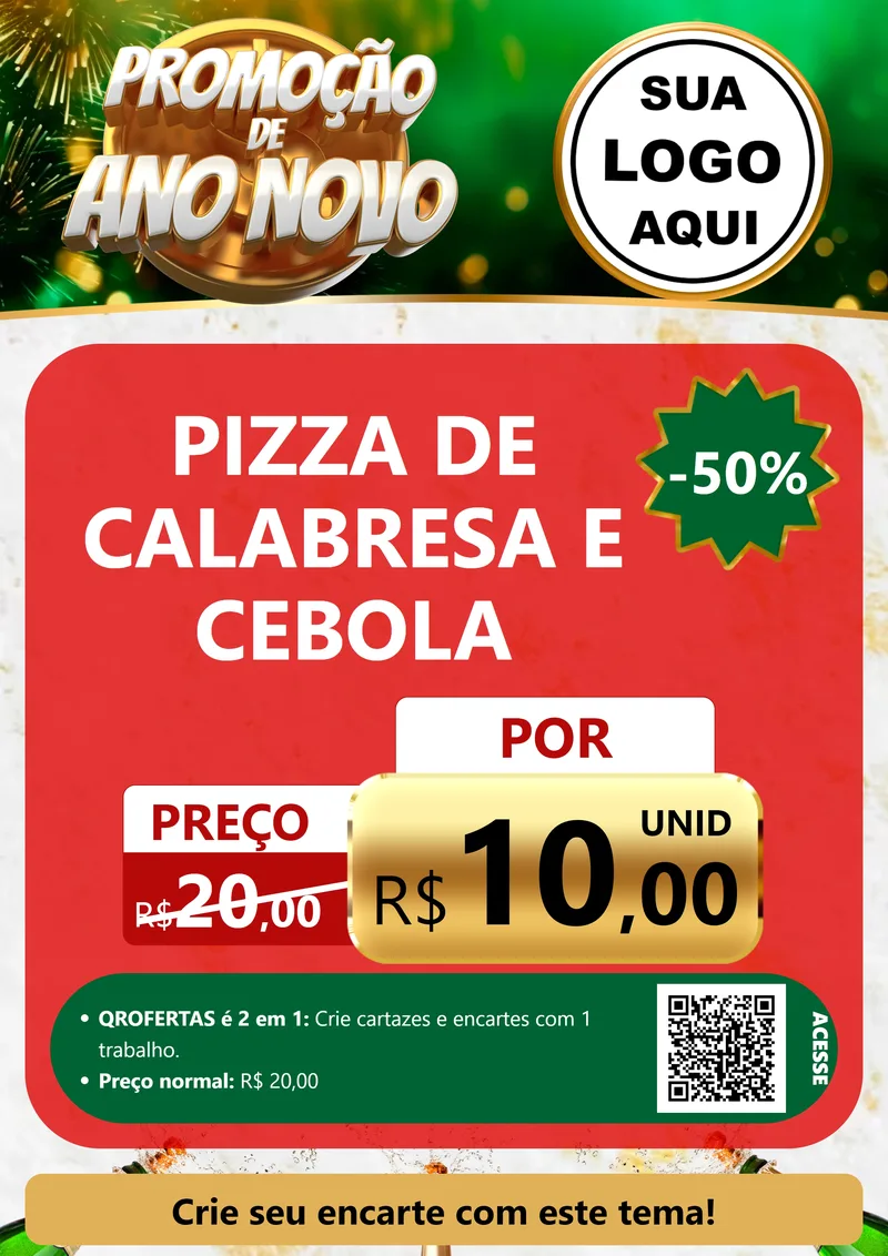 Modelo de Cartaz para Cartaz A4 Vertical com o tema Promoção de Ano Novo para Pizzaria