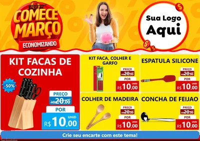 Modelo de Encarte para Encarte A4 Horizontal com o tema Comece Março Economizando para Utilidades Domésticas