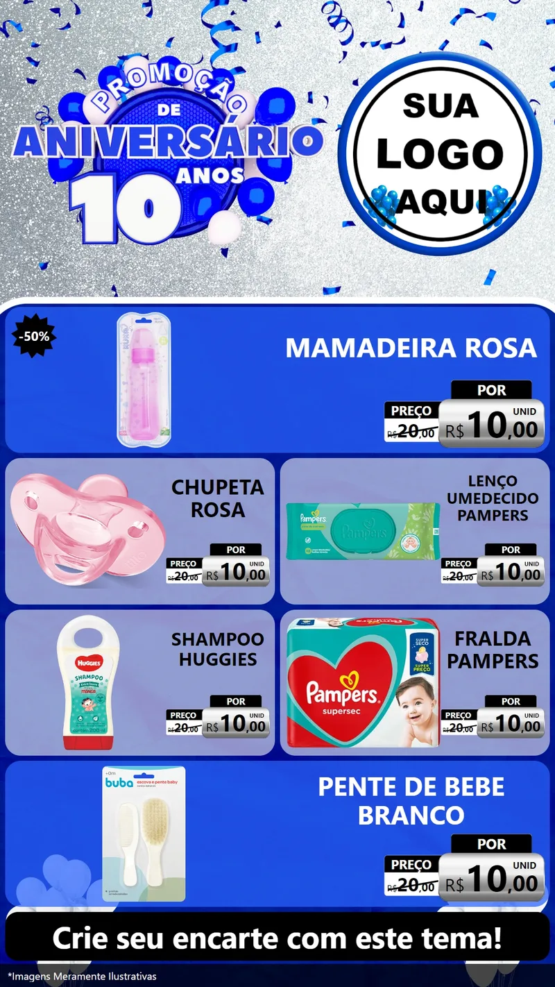 Modelo de TV para TV Vertical com o tema Promoção de Aniversário - 10 Anos para Bebês
