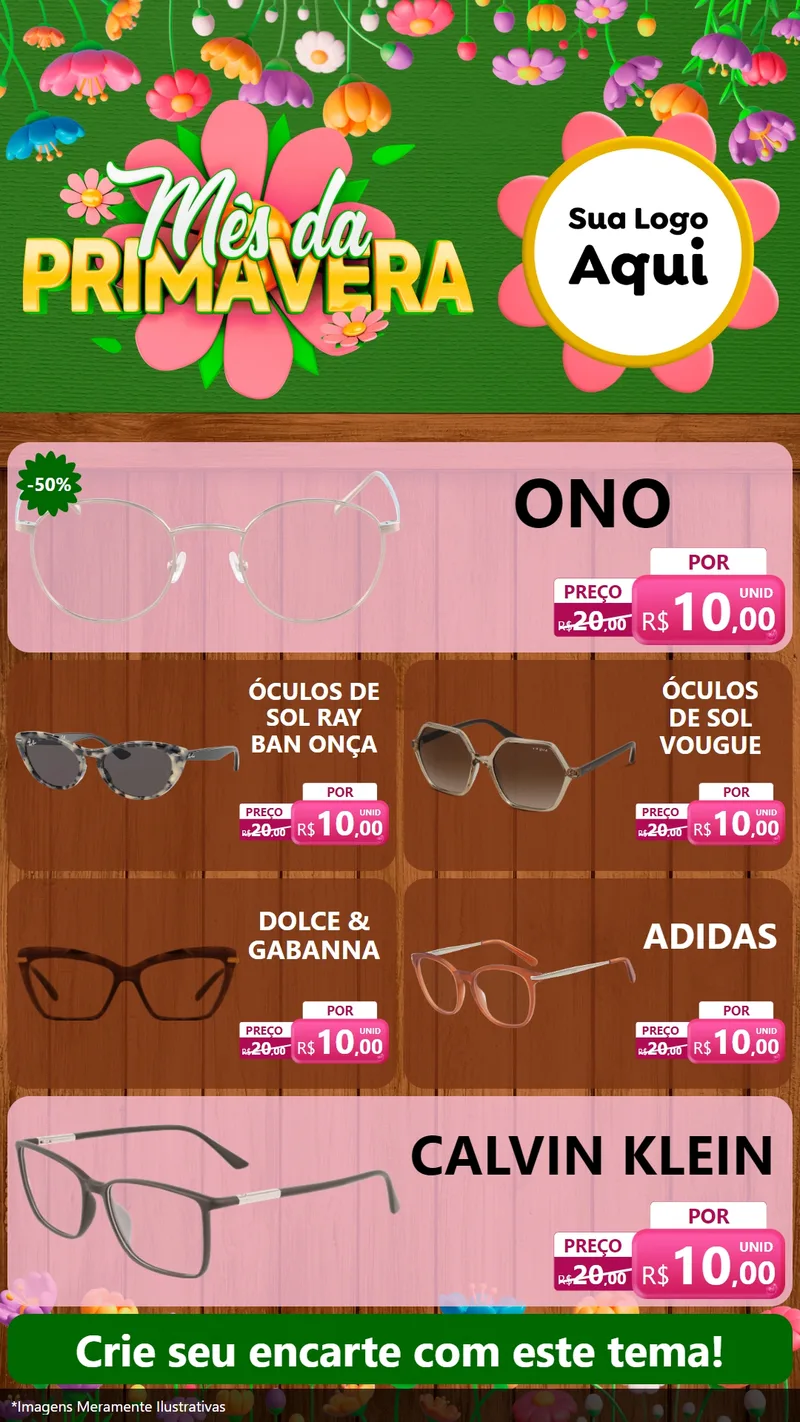 Modelo de TV para TV Vertical com o tema Mês da Primavera para Óticas