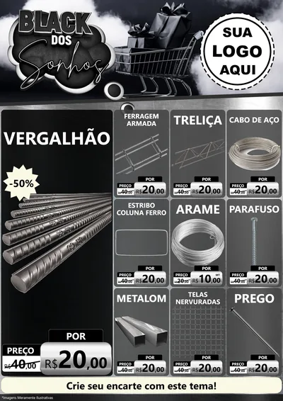 Modelo de Encarte para Encarte A4 Vertical com o tema Black dos Sonhos para Ferragens