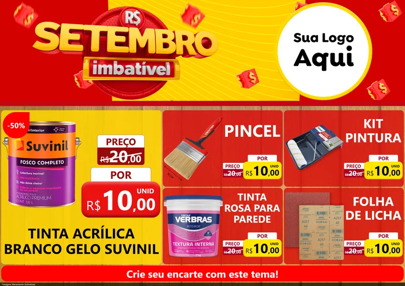 Modelo de Encarte para Encarte A4 Horizontal com o tema Setembro Imbatível para Tintas e Ferramentas