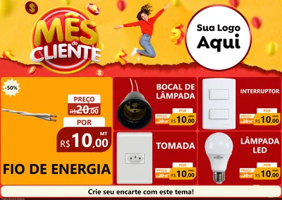 Modelo de Encarte para Encarte A4 Horizontal com o tema Mês do Cliente para Materiais Elétricos