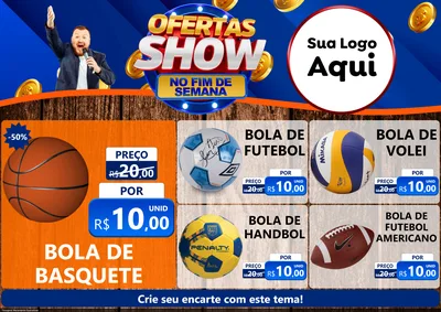 Modelo de Encarte para Encarte A4 Horizontal com o tema Ofertas Show No Fim De Semana para Artigos Esportivos